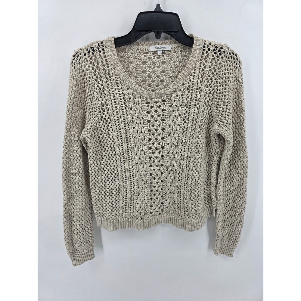 Madewell Open Stitch Crochet Crewneck Pullover Sweater Cream Tan Womens Medium - Picture 5 of 6